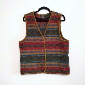 Vintage Tribal Canada Polyester Acrylic Wool Blend Vest Button Up Aztec Medium